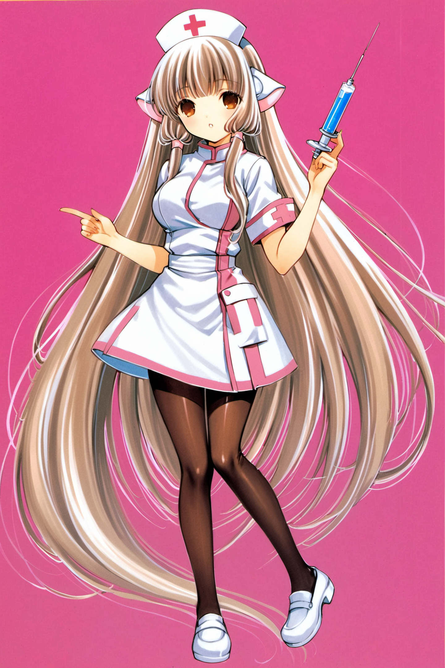25124-3515098793-CHII,1girl,solo,robot ears,very long hair,brown eyes,nurse,syringe,long hair,hat,nurse cap,pantyhose,very long hair,full body,tr.png